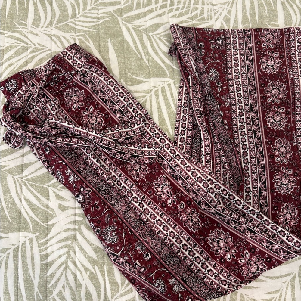Joe Benbasset Burgundy and Pink Patterned Wide Leg Pants